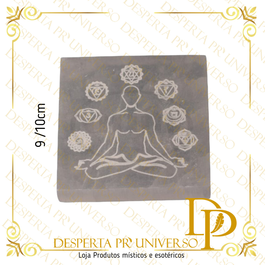 Selenita Base Quadrada 7 Chakras 10cm