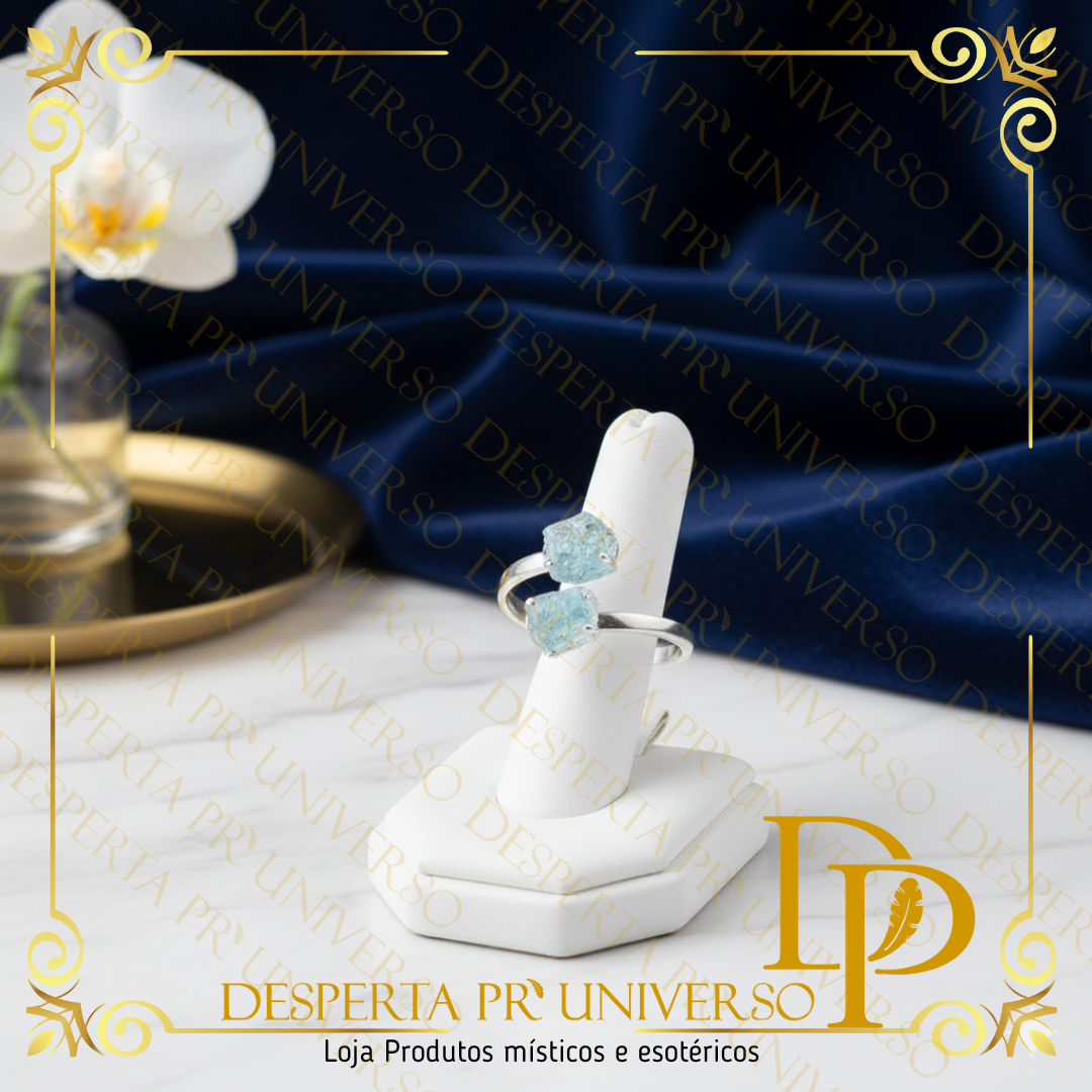 Anel de Água-Marinha em Prata de Lei