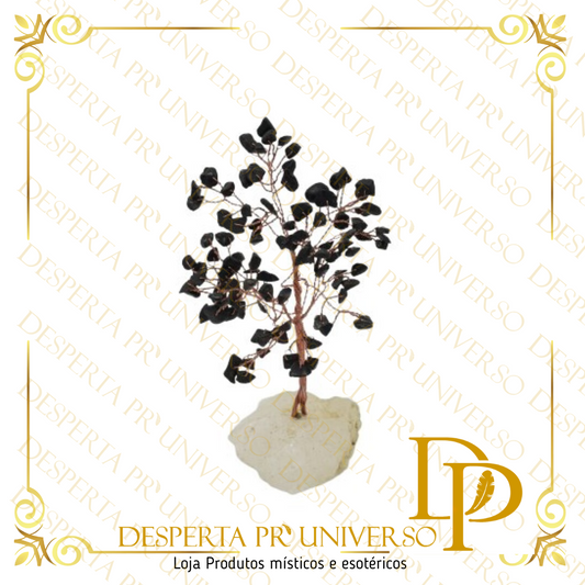 Arvore 100 Turmalina Negra c/Base Quartzo Branco