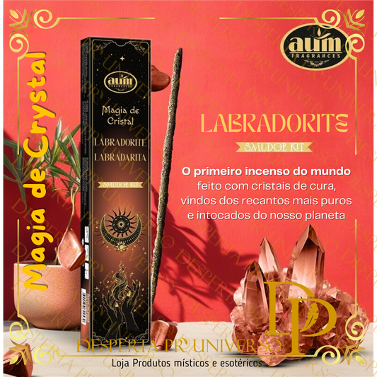 Incenso Aum Magia de Cristal 20g+Cristal Labradorite