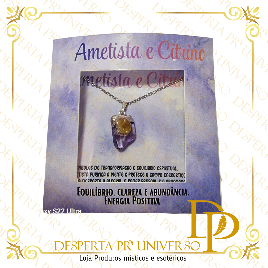 Colar Ametista e Citrino – Equilíbrio, Clareza e Abundância