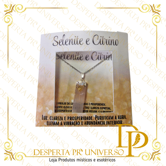 Colar Selenite e Citrino – Luz, Clareza e Prosperidade