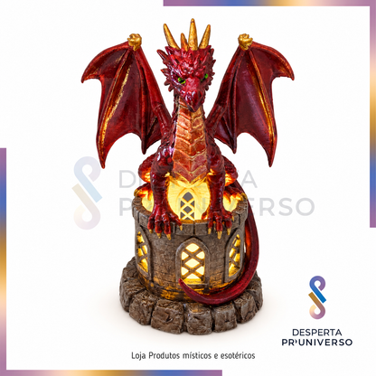 Dragão Guardião na Torre com Luz LED | 15 cm