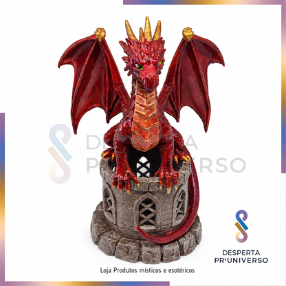 Dragão Guardião na Torre com Luz LED | 15 cm