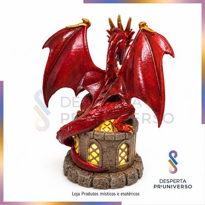 Dragão Guardião na Torre com Luz LED | 15 cm