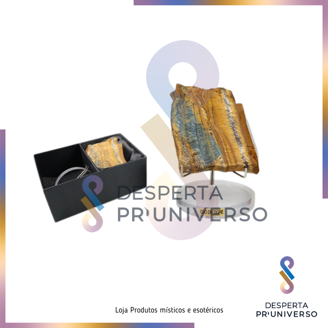 Olho de Tigre Bruto + Caixa + Expositor — Proteção, Foco e Confiança