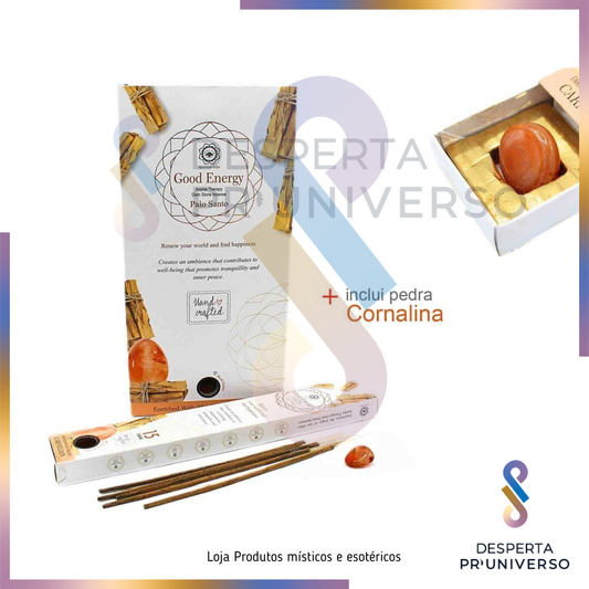 Incenso Good Energy — Pau Santo com Pedra de Cornalina
