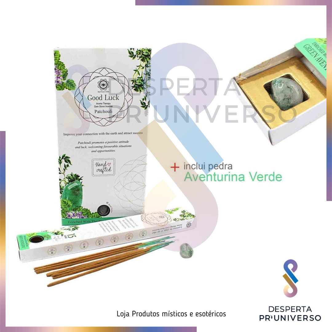 Incenso Good Luck — Patchouli com Pedra de Aventurina Verde