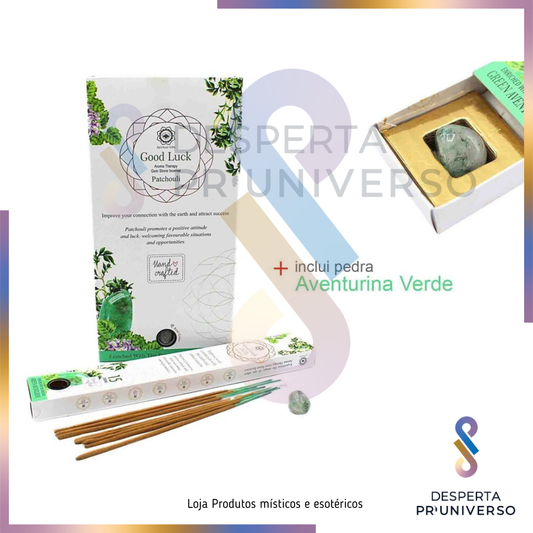 Incenso Good Luck — Patchouli com Pedra de Aventurina Verde