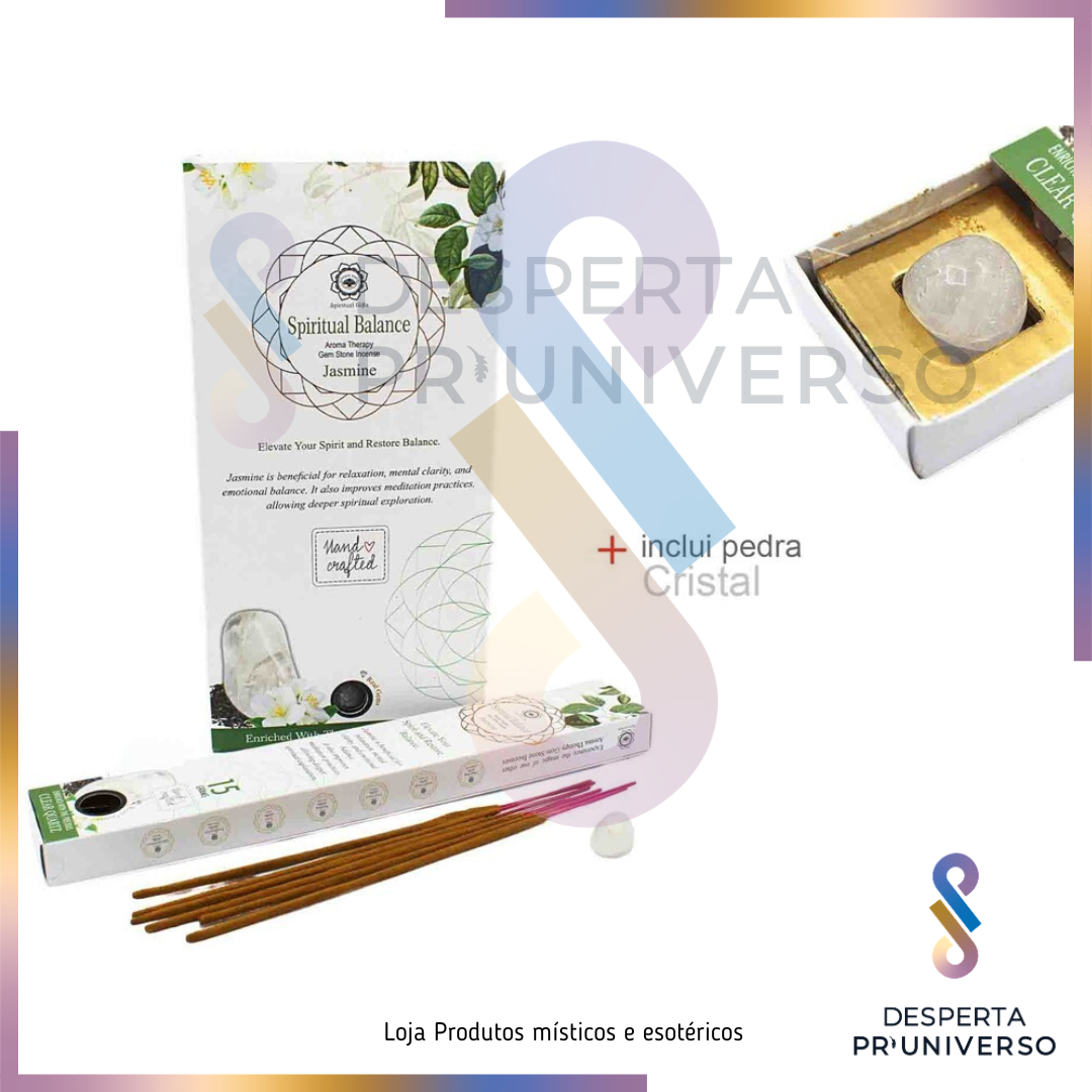 Incenso Spiritual Balance — Jasmim com Pedra de Cristal de Rocha