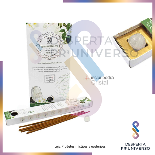 Incenso Spiritual Balance — Jasmim com Pedra de Cristal de Rocha