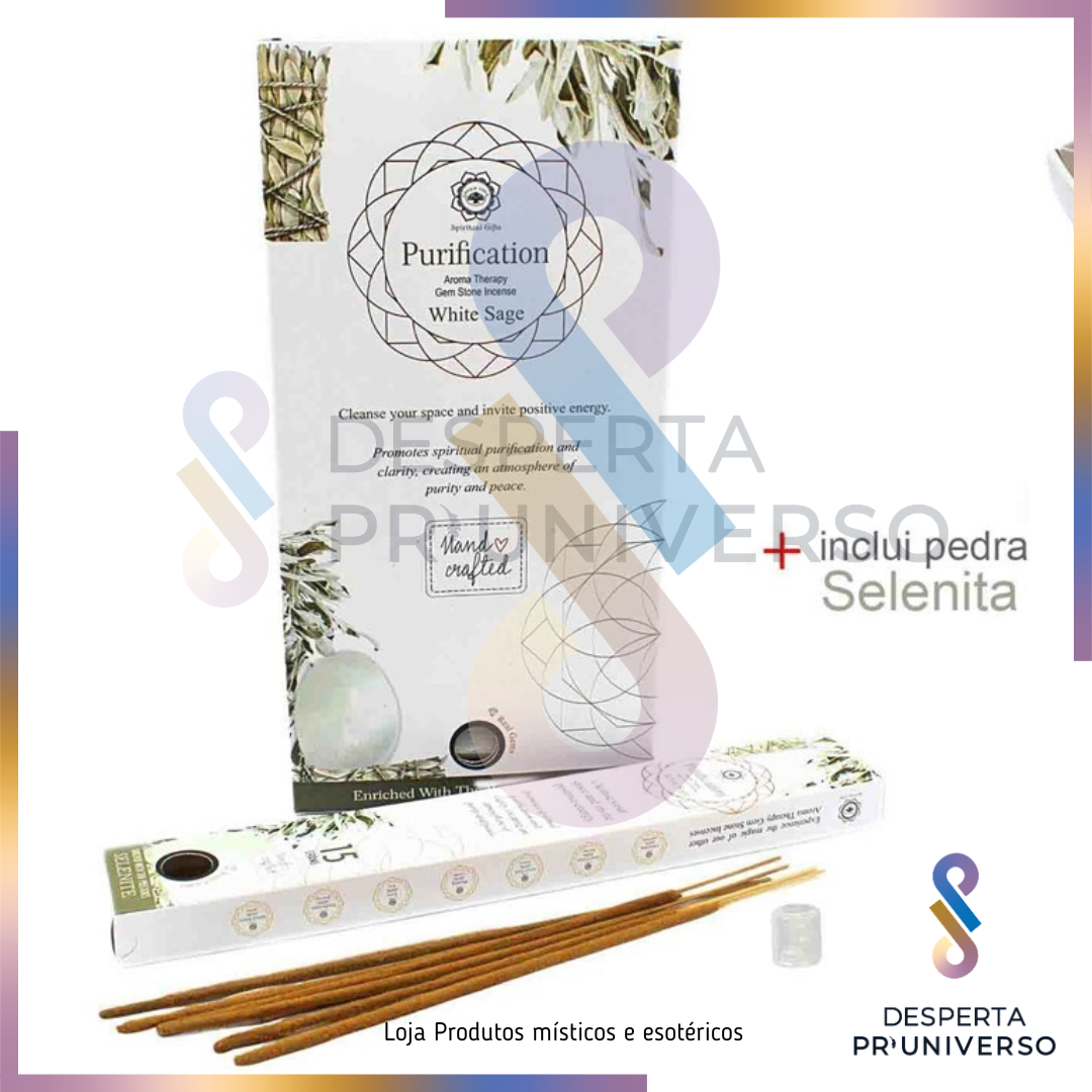 Incenso Purification — Sálvia Branca com Pedra de Selenite