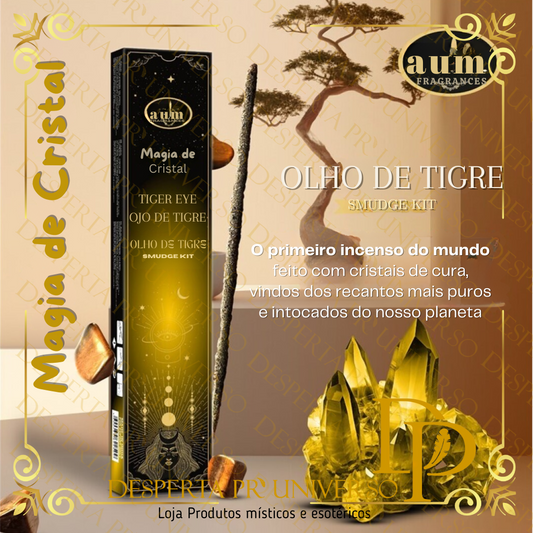 Incenso Aum Magia de Cristal 20g+Cristal Olho de Tigre