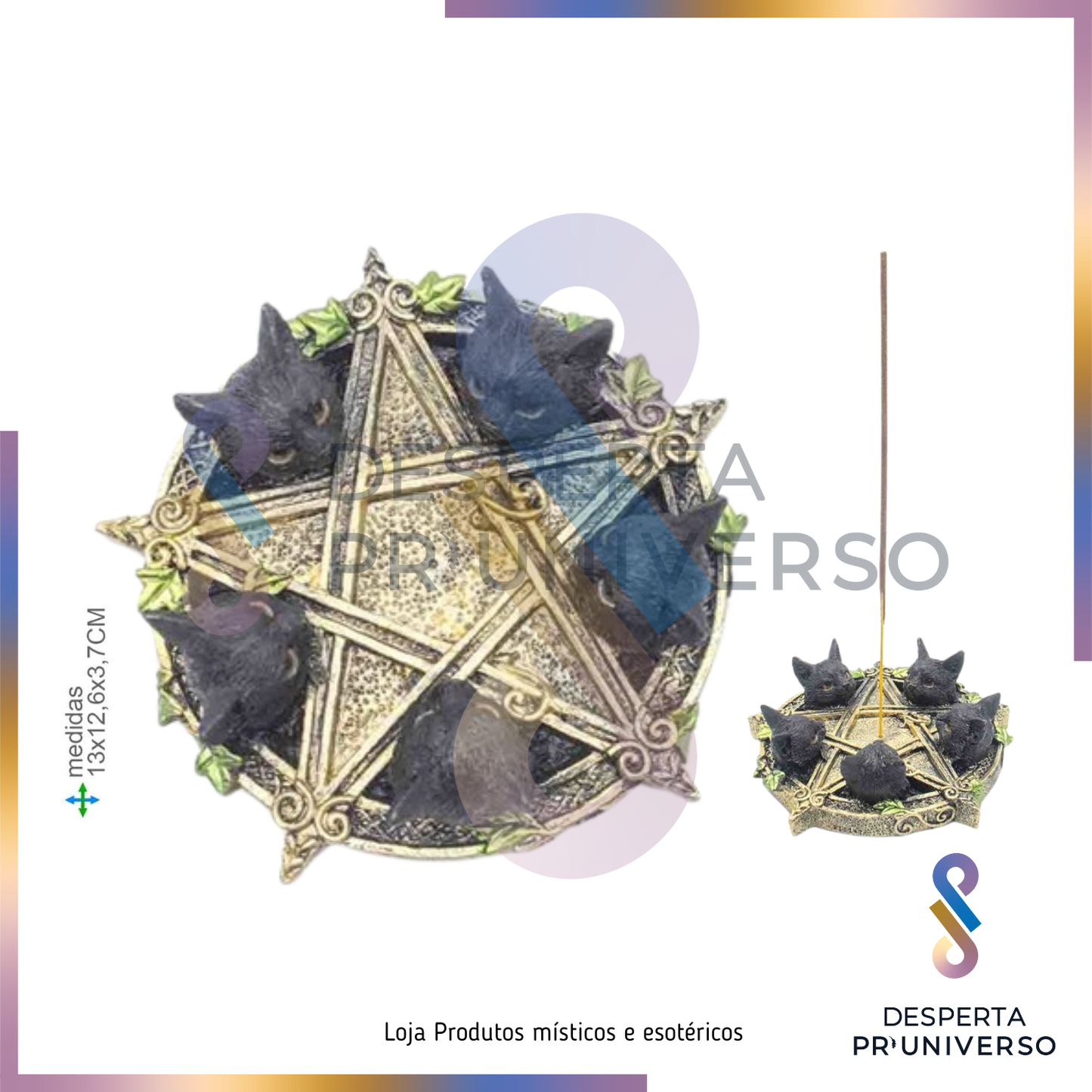 Porta-Incenso Gato Wicca – Pentagrama de Proteção