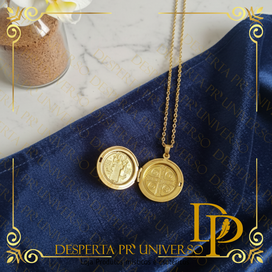 Colar Medalha de São Bento Com Abertura – Aço Inoxidável