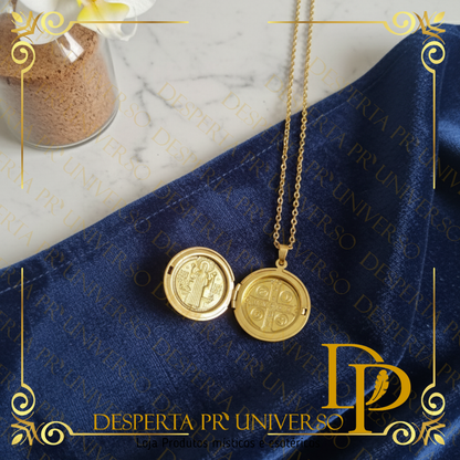 Colar Medalha de São Bento Com Abertura – Aço Inoxidável