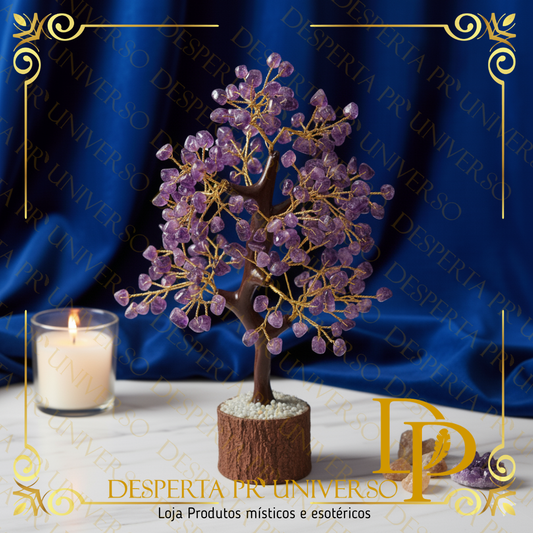 Árvore de Ametista com Base em Madeira