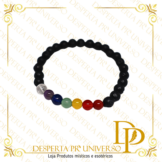 Pulseira de Chakras com Pedra Vulcânica 6mm