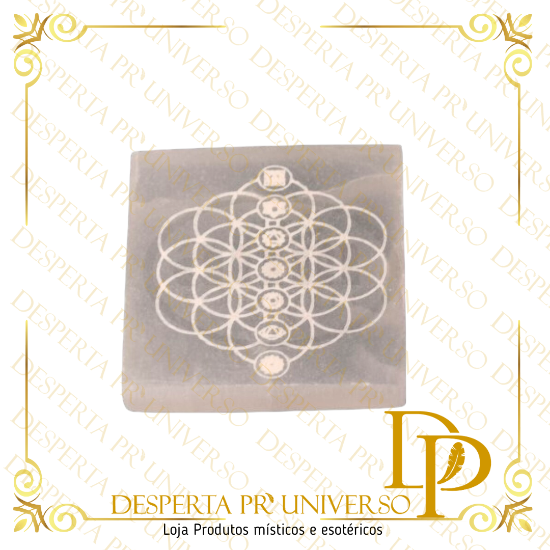 Selenita Base Quadrada Chakra Lotus 8cm