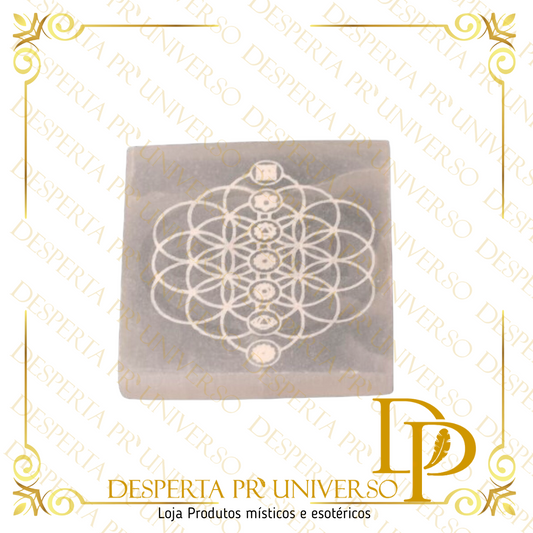 Selenita Base Quadrada Chakra Lotus 8cm
