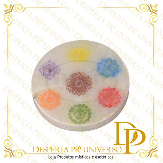 Selenita Base Redonda 7 Chakras Cor 10cm