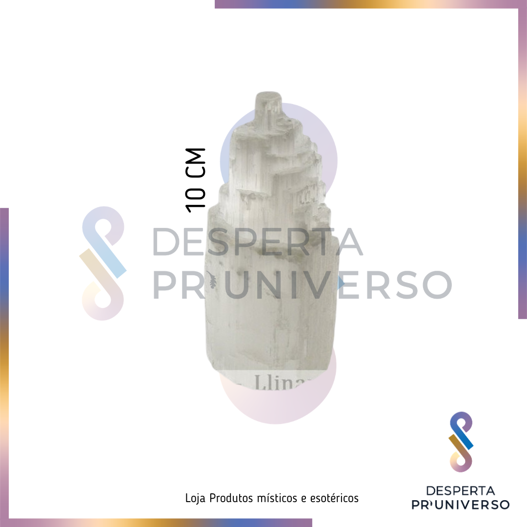 Torre de Selenite 10 cm — Limpeza energética | Proteção | Recarga de cristais