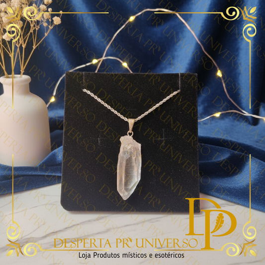 Colar Quartzo Lemuriano – Ponta a Laser (Aço Inoxidável, Banho de Prata)