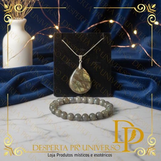 Conjunto Labradorite – Colar + Pulseira 8mm