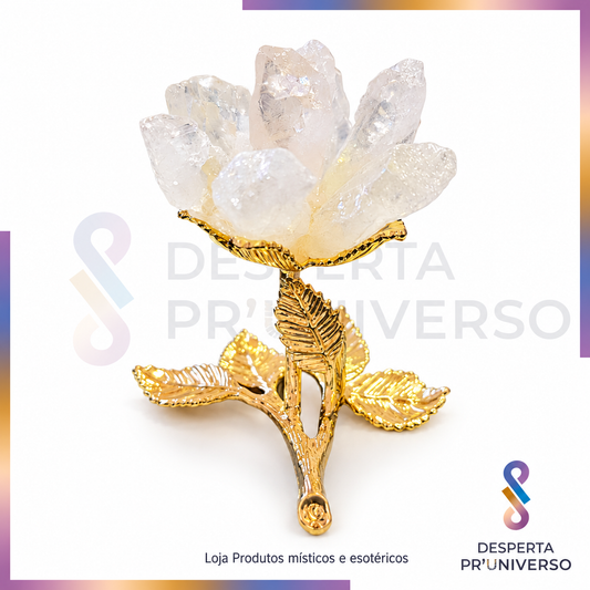 Flor de Cristal com Base Dourada