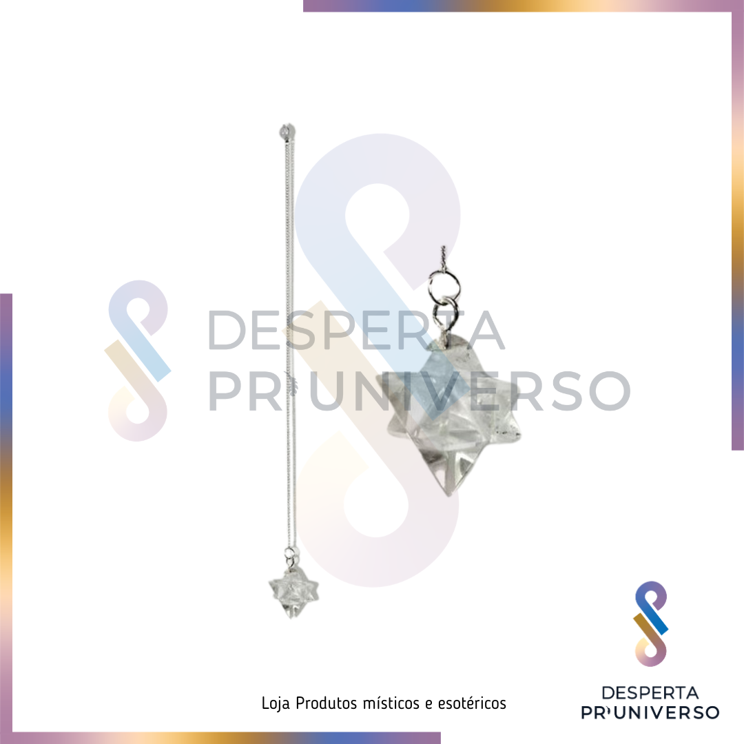 Pêndulo Merkaba de Quartzo Cristal - Geometria Sagrada e Amplificação Universal
