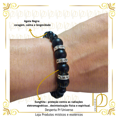 Pulseira de Ágata Negra com Shungite