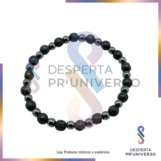 Pulseira de Pedra Vulcânica com Hematite 6mm