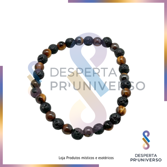 Pulseira de Pedra Vulcânica com Olho de Tigre 6mm