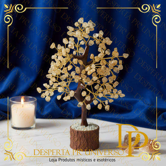 Árvore de Citrino com Base em Madeira