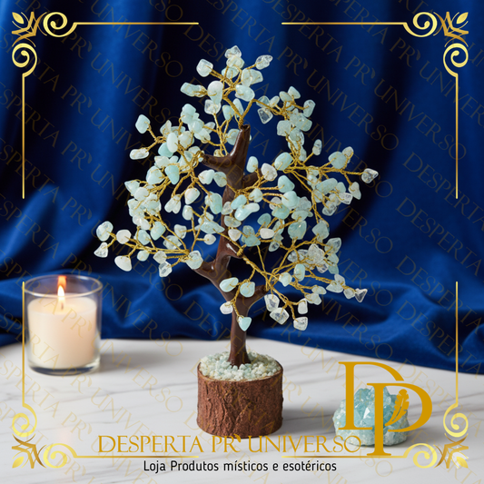 Árvore de Água-Marinha com Base em Madeira